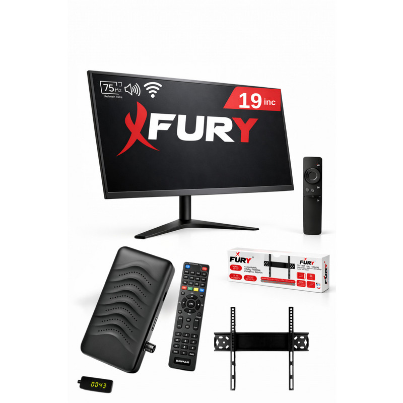 FURY Monitör Çanaklı Çanaksız Wi-Fi'li Uydu Alıcısı + TV Askı Aparatı Hediyeli 19 inç 48 cm Full-HD TV