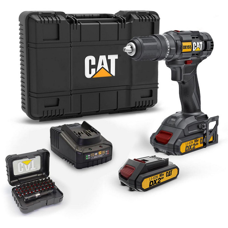 CAT DX155.1SET 18Volt/2.0Ah Li-ion Çift Akülü Şarjlı Darbeli Matkap + DA01901 32 Parça Vidalama Uç Seti