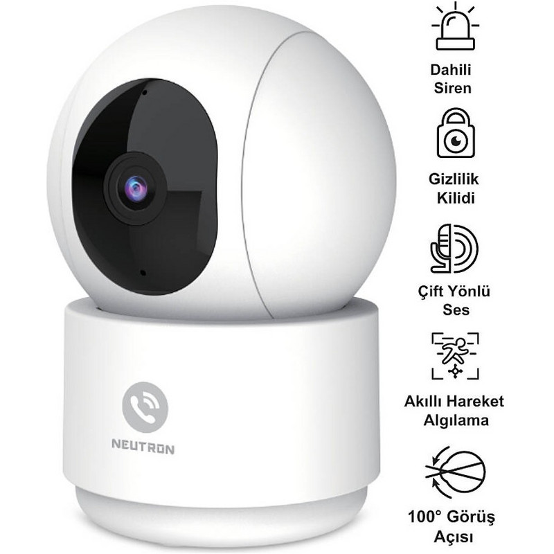 NEUTRON NTL-IP15-3MP İç Mekan PAN/TİLT Akıllı Wi-Fi Kamera Beyaz